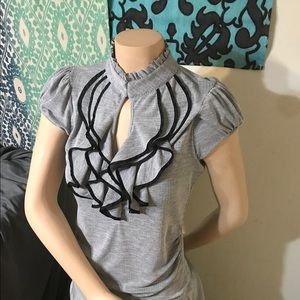 Short Sleeve Ruffle V-Neck